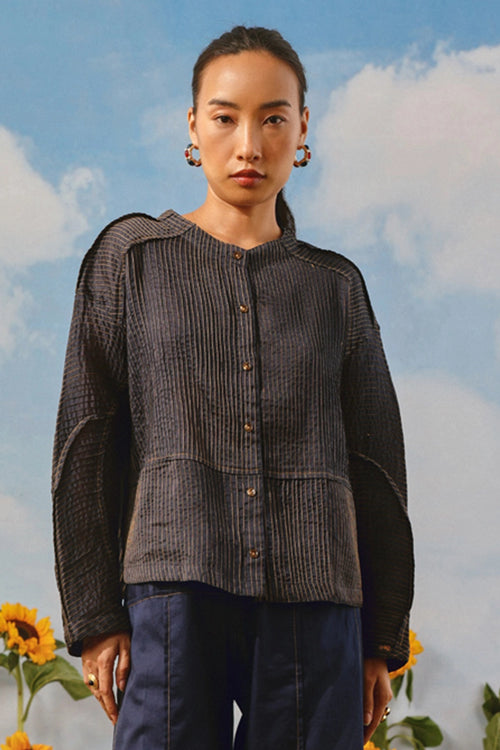 Indigo Pintuck Pleat Jacket