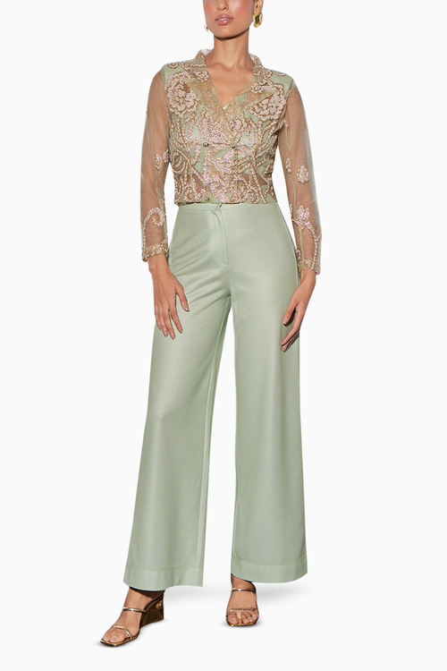 Embellished Mesh Blazer Set