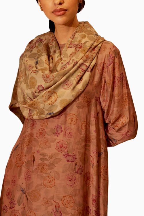 Bird Print Cashmere Shawl