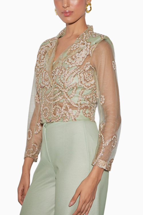 Embellished Mesh Blazer Set