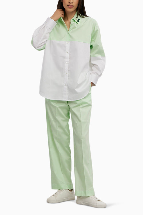 Lime Green Swarovski Block Shirt with Loose Pants