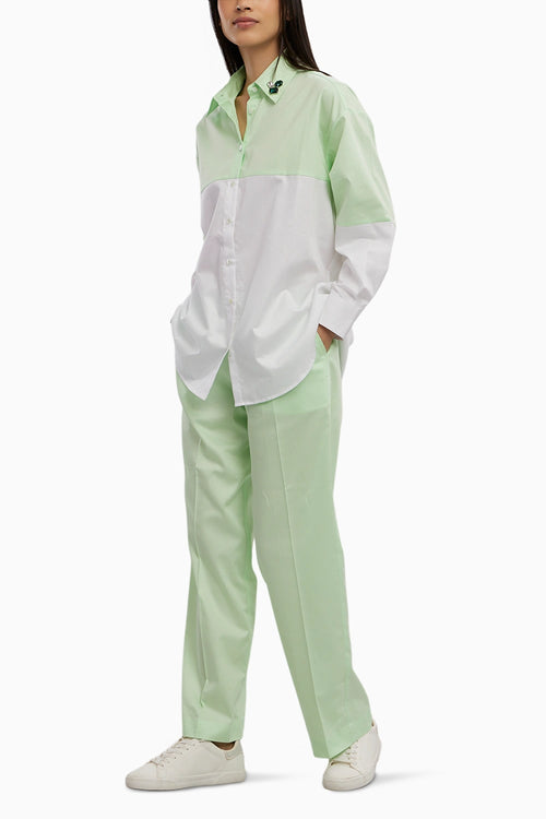 Lime Green Swarovski Block Shirt with Loose Pants