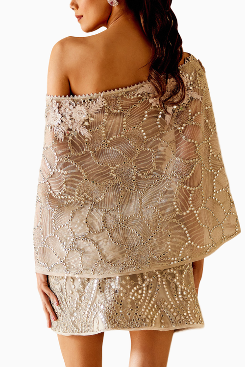 Silver Mirrorwork Drop Shoulder Cape