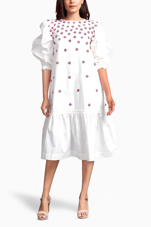 White Long Dress With Embroidery