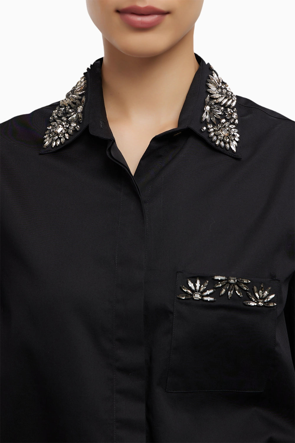 Floral Swarovski Black Shirt