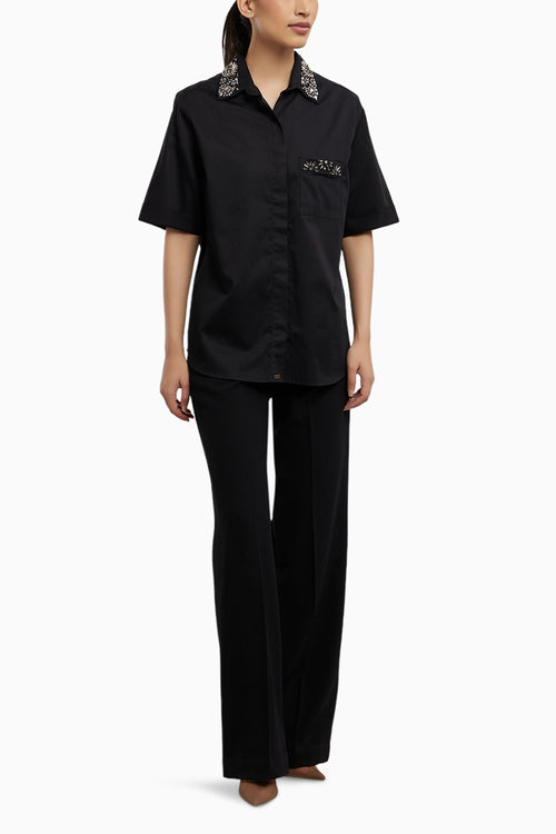 Floral Swarovski Black Shirt