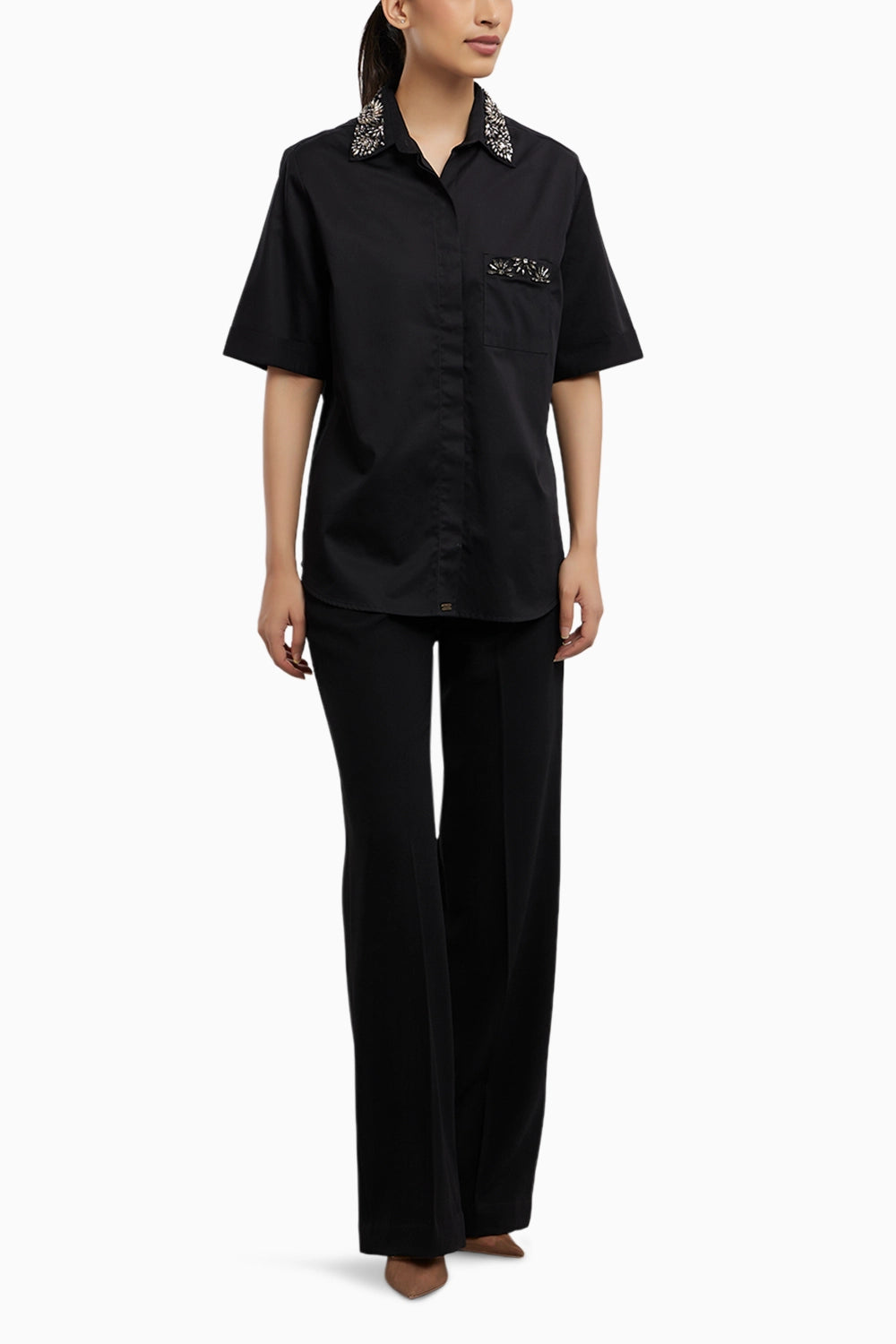 Floral Swarovski Black Shirt