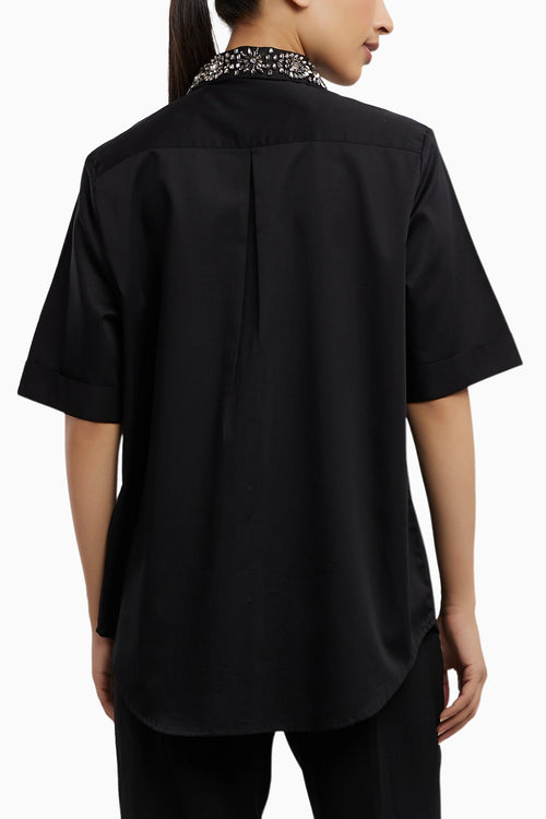 Floral Swarovski Black Shirt
