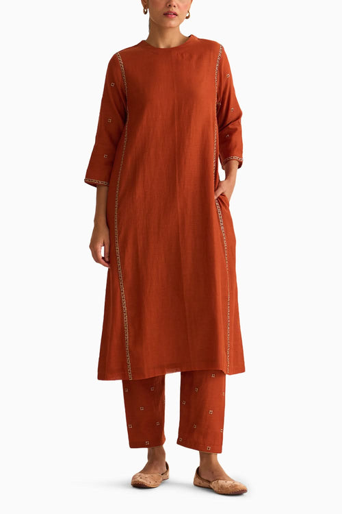 Gulnaar Rust Orange Kurta Set