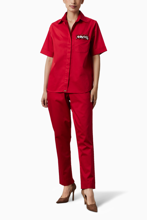 Red Pocket Swarovski Co-ord Set