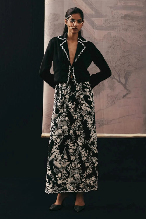 Jacket with Beadwork and Parsi Gaara Pencil Skirt