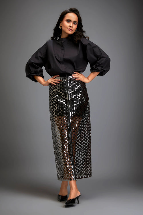 Gunmetal Layered Skirt With Cutouts