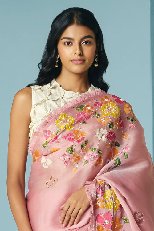 Blush Bougainvillea Saree With Top