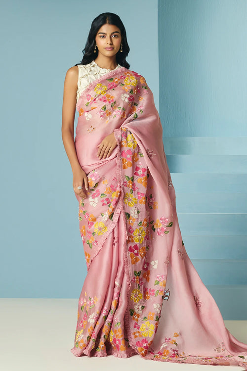 Blush Bougainvillea Saree With Top