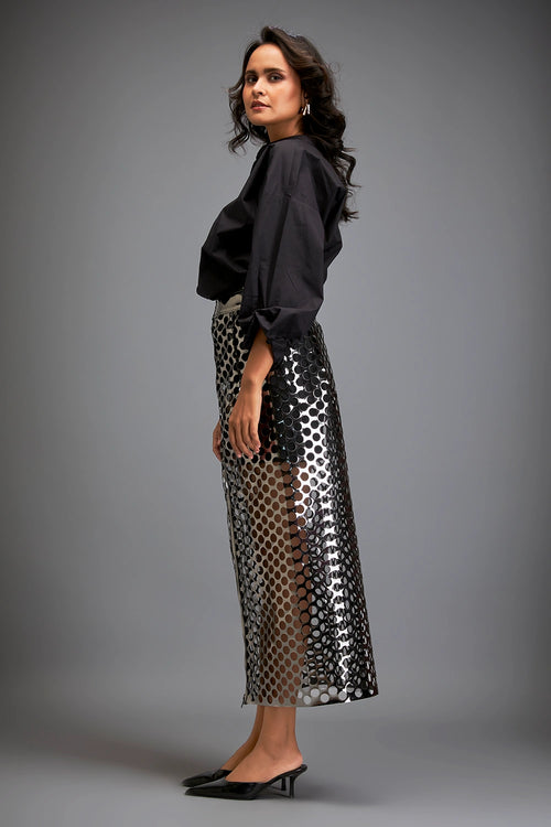 Gunmetal Layered Skirt With Cutouts