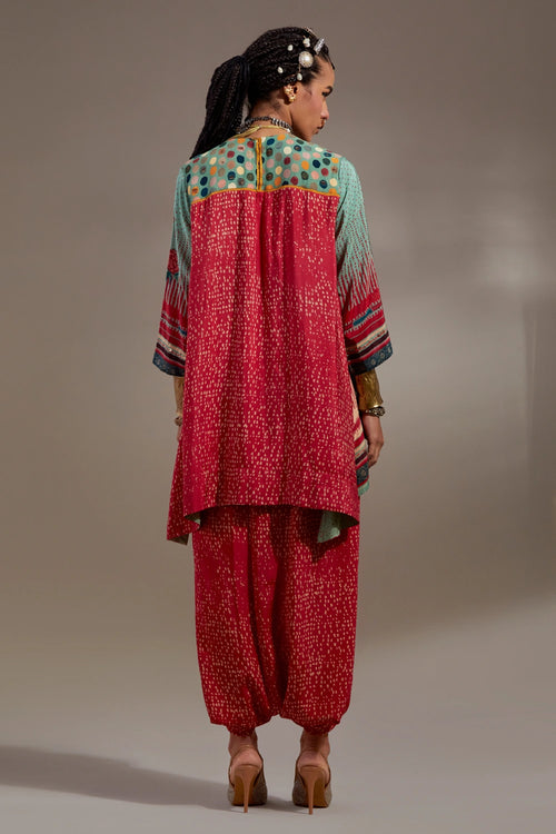 Sindoor Anka Printed Mitra Short Kurta With Drape Trousers