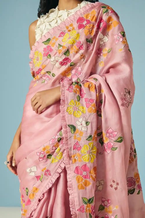 Blush Bougainvillea Saree With Top