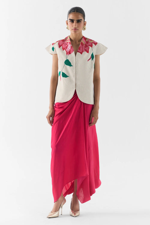Pink Rose Vest And Knot Skirt Set