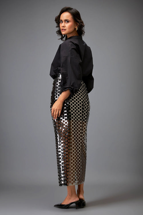 Gunmetal Layered Skirt With Cutouts