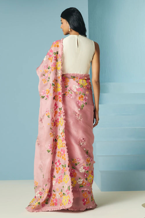 Blush Bougainvillea Saree With Top