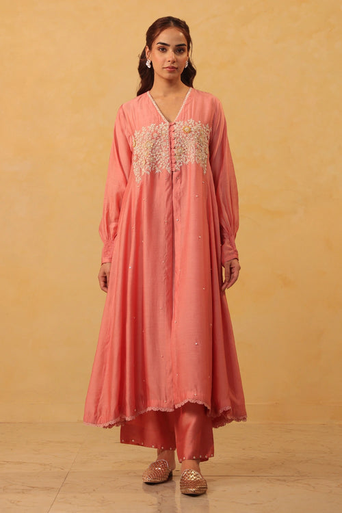 Vaayu Pink Jacket Style Kurta Set