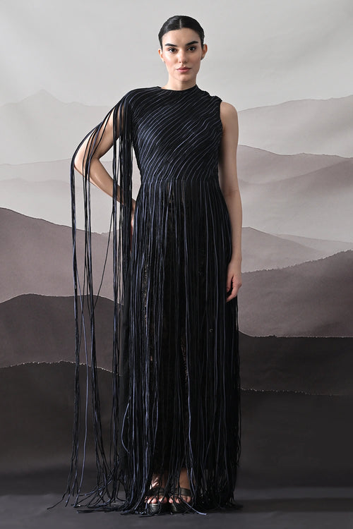 Black Gown With Flowing Linear Texture
