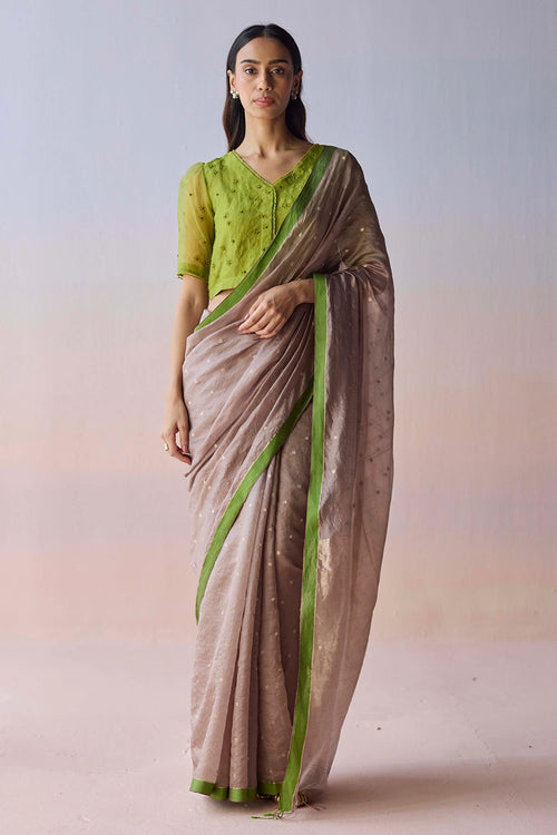 Taupe Wildflower Gleam Saree