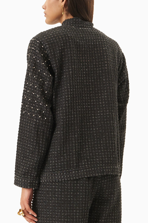 Black Denim Lazercut Heart Crystal Jacket