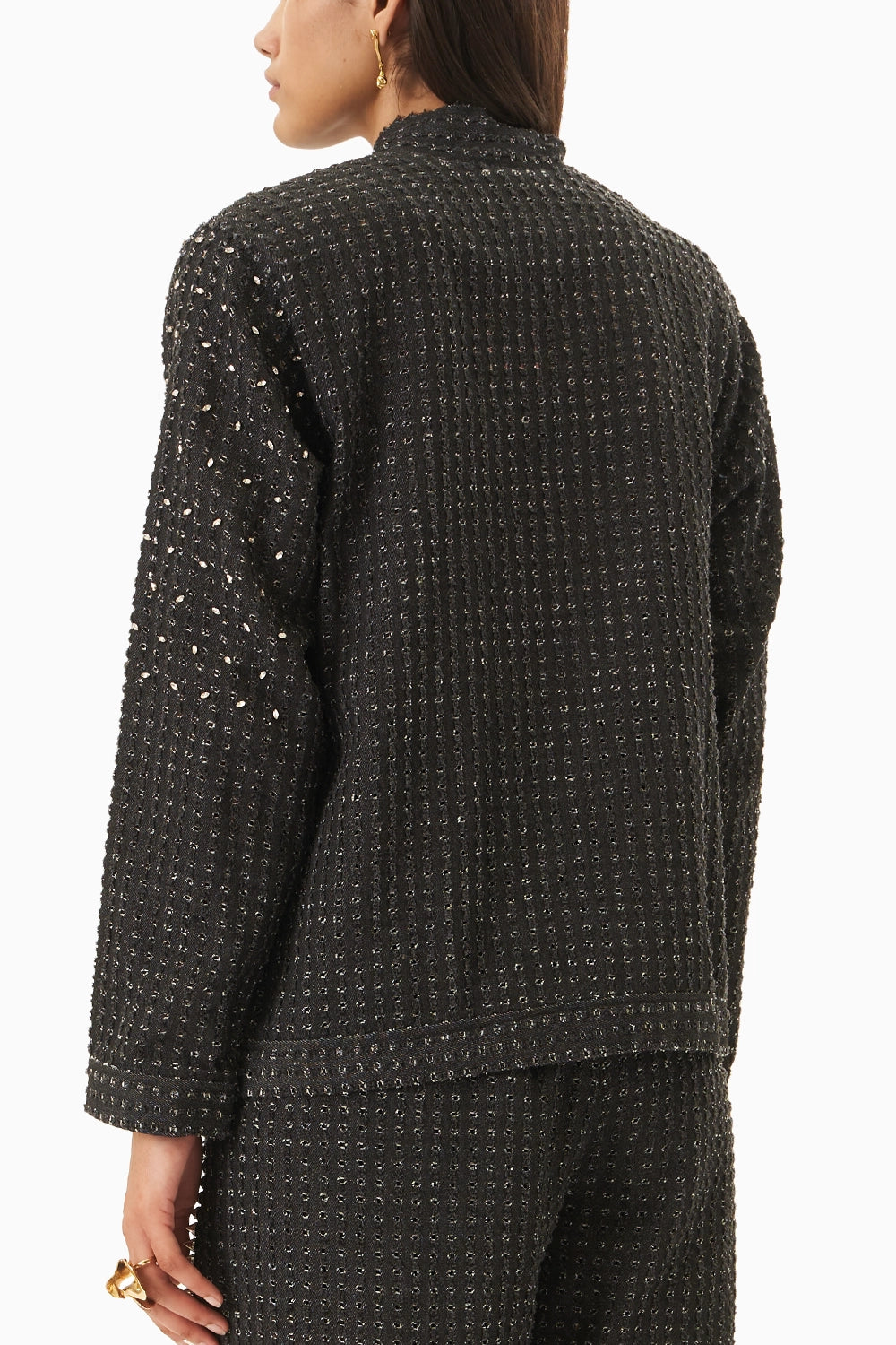 Black Denim Lazercut Heart Crystal Jacket