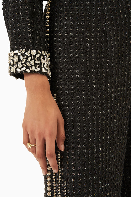 Black Denim Lazercut Heart Crystal Jacket