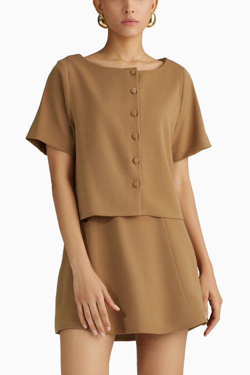 Camel Stretch Suiting Jacket Top