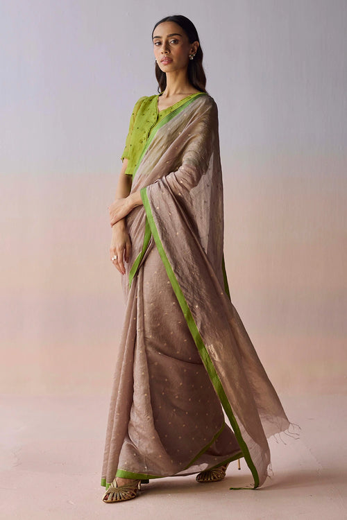 Taupe Wildflower Gleam Saree