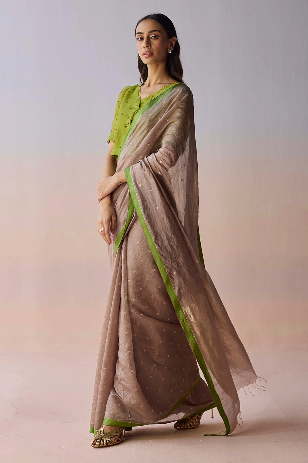 Taupe Wildflower Gleam Saree