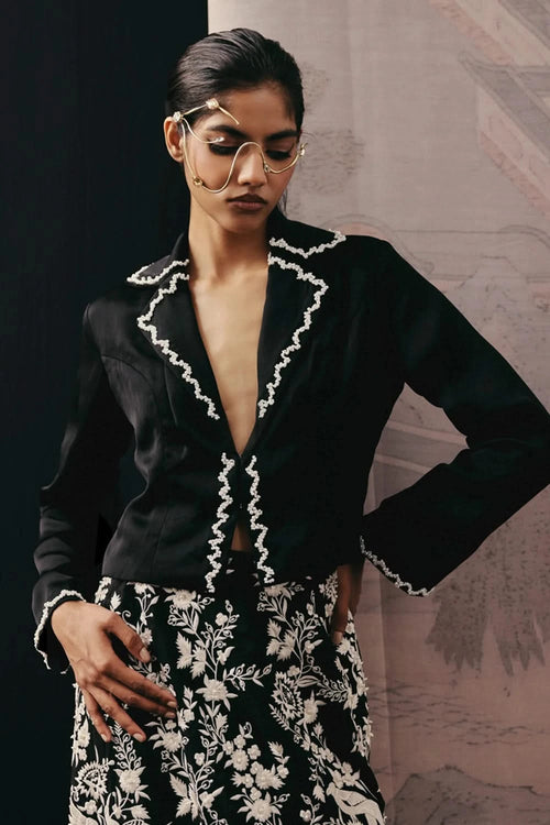 Jacket with Beadwork and Parsi Gaara Pencil Skirt
