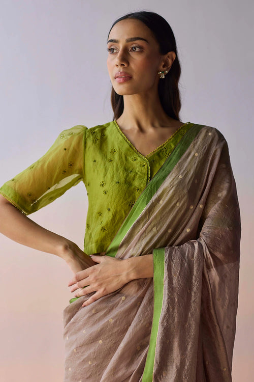 Taupe Wildflower Gleam Saree