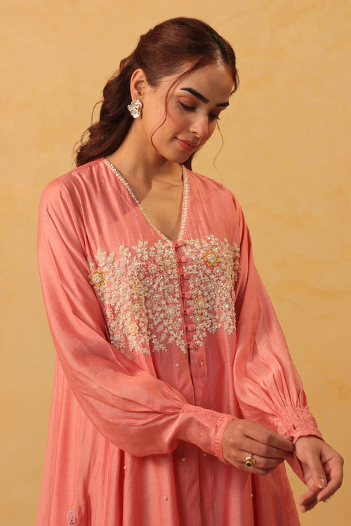 Vaayu Pink Jacket Style Kurta Set