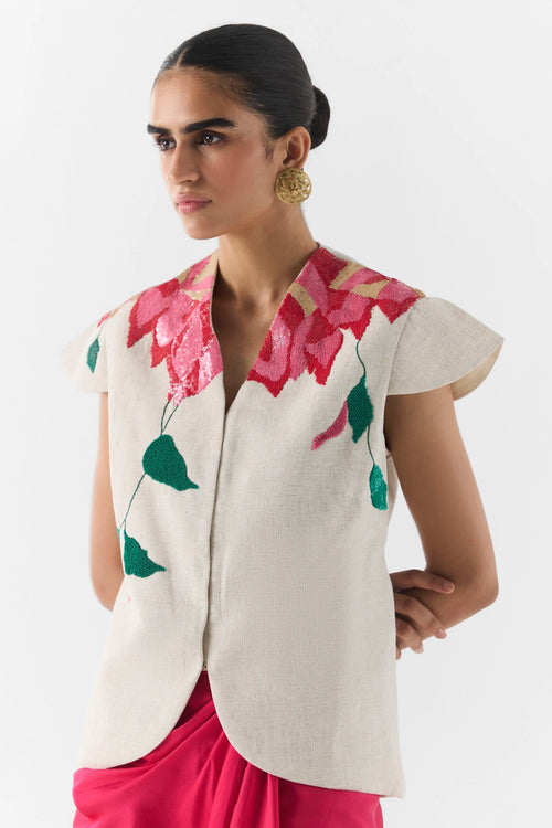 Pink Rose Vest And Knot Skirt Set