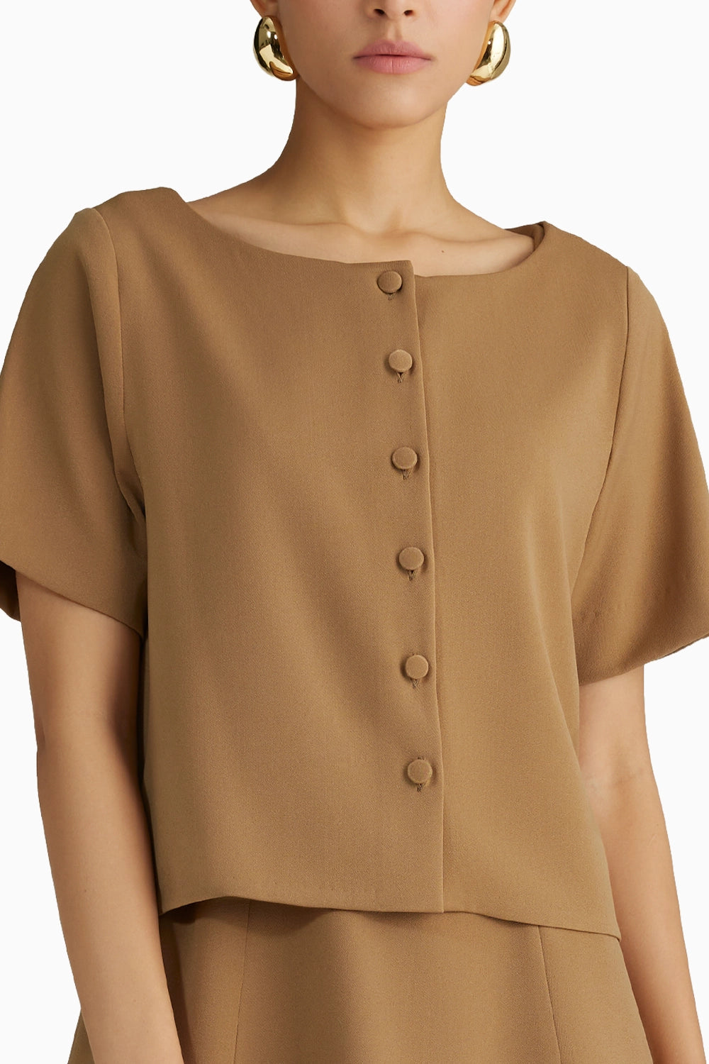 Camel Stretch Suiting Jacket Top