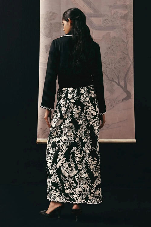 Jacket with Beadwork and Parsi Gaara Pencil Skirt