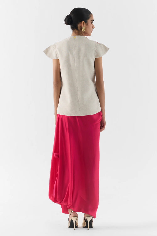 Pink Rose Vest And Knot Skirt Set