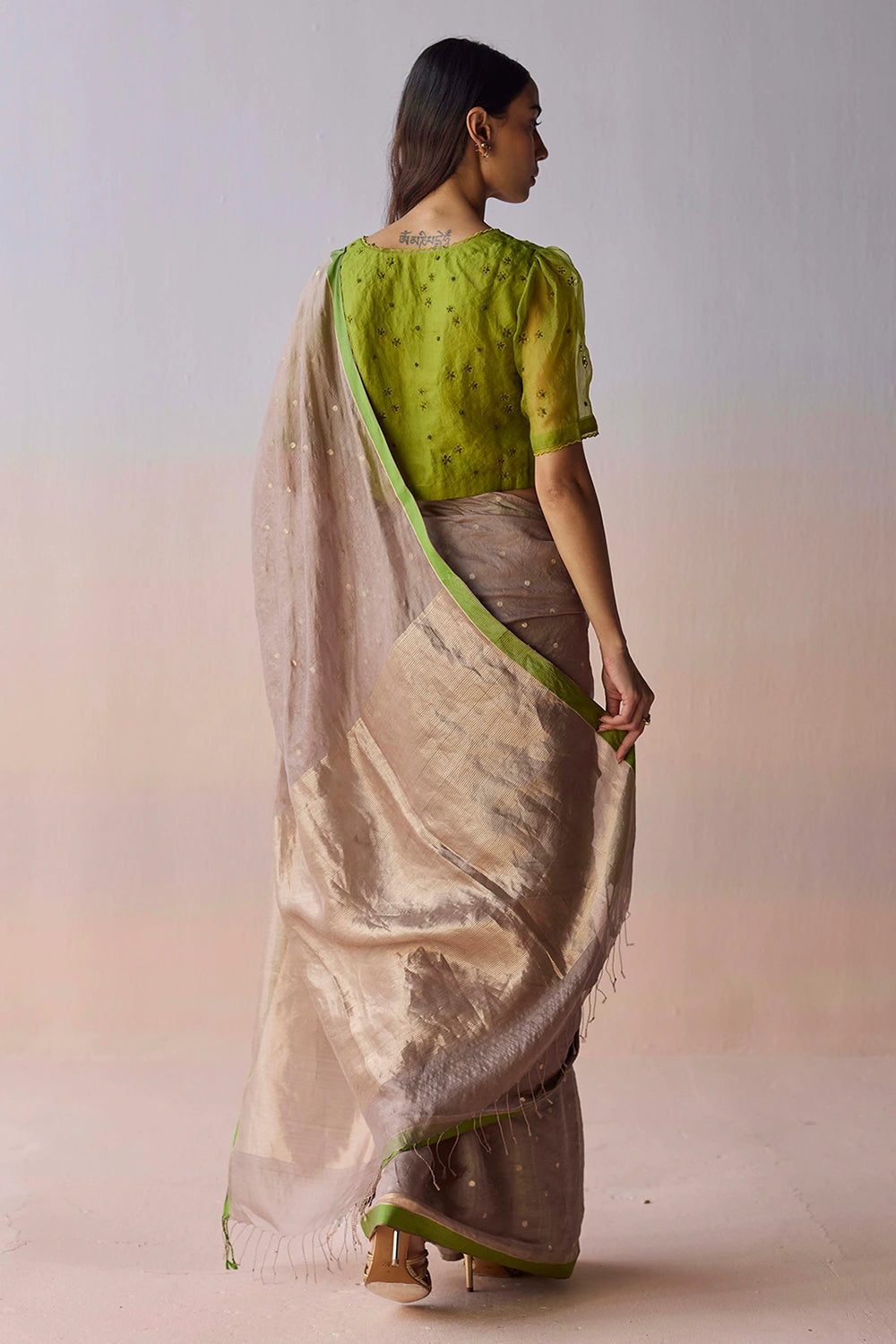 Taupe Wildflower Gleam Saree