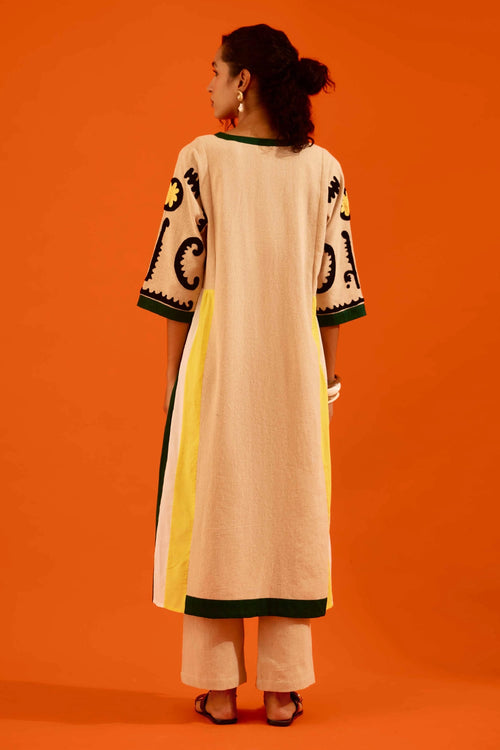 Natural Jute Thread Embroidered Tunic Set with Maasai Motif