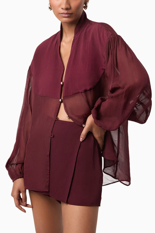 Wine Semi Sheer Organza Shirt