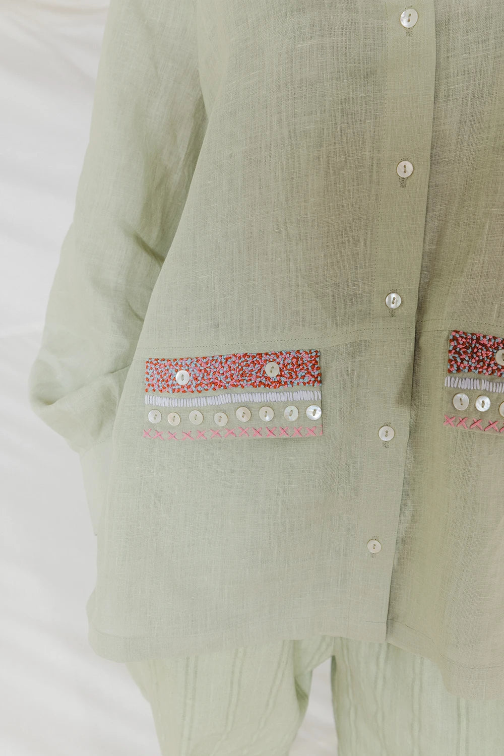 Sandra Mint Green Embroidered Shirt