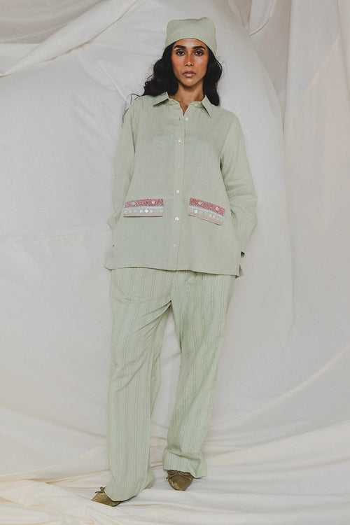 Sandra Mint Green Embroidered Shirt