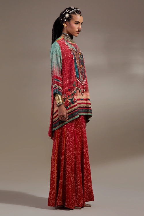 Sindoor Anka Printed Mitra Short Kurta Festive Set