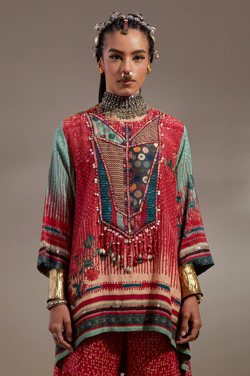 Sindoor Anka Printed Mitra Short Kurta Festive Set