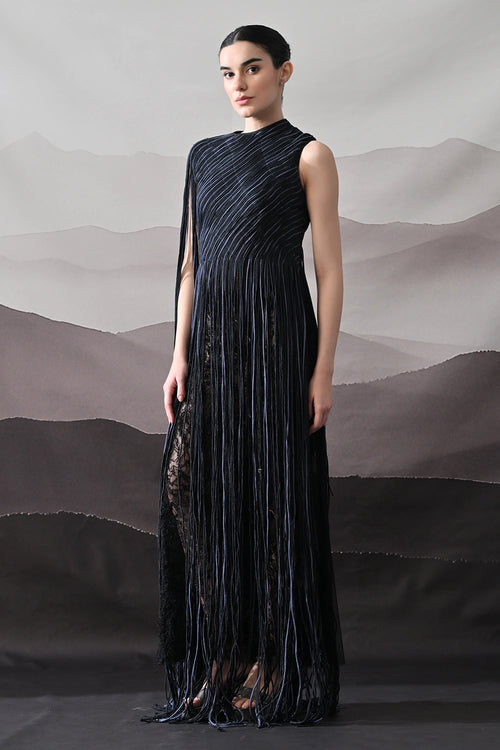 Black Gown With Flowing Linear Texture