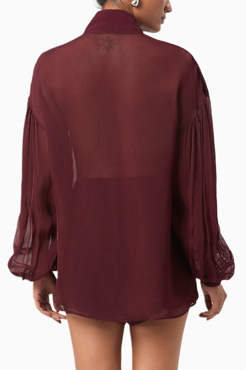 Wine Semi Sheer Organza Shirt