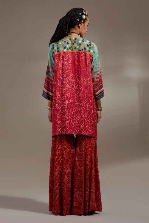 Sindoor Anka Printed Mitra Short Kurta With Flared Pants